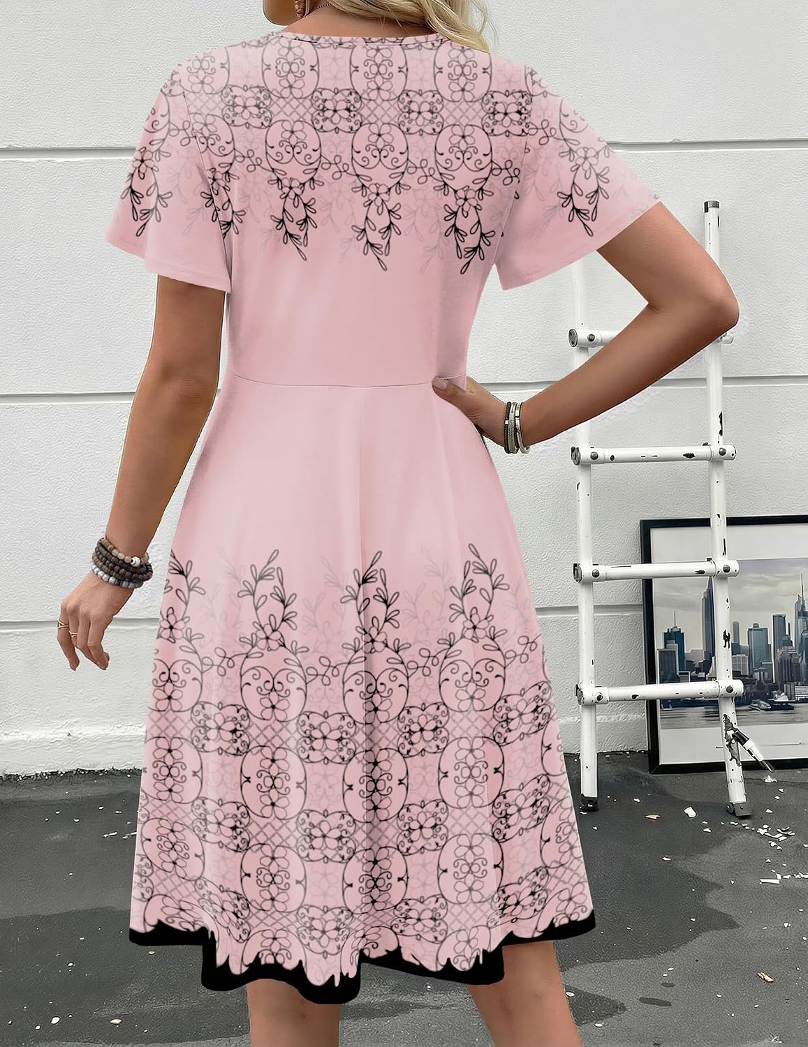 image:imageZeagoo Womens Summer Dress Casual Swing Sundresses Floral Ruffle Short Sleeve Wedding Guest Dress Beach Mini Dress 2026Pink Sf292