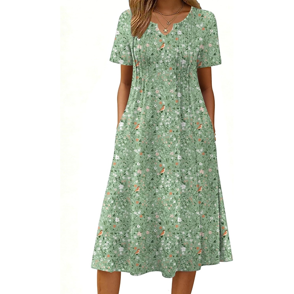 image:imageZeagoo Summer Dresses for Women 2026 Casual Short Sleeve Aline Midi Dress with Pocket Flowy Pleated Tshirt Beach SundressXh534