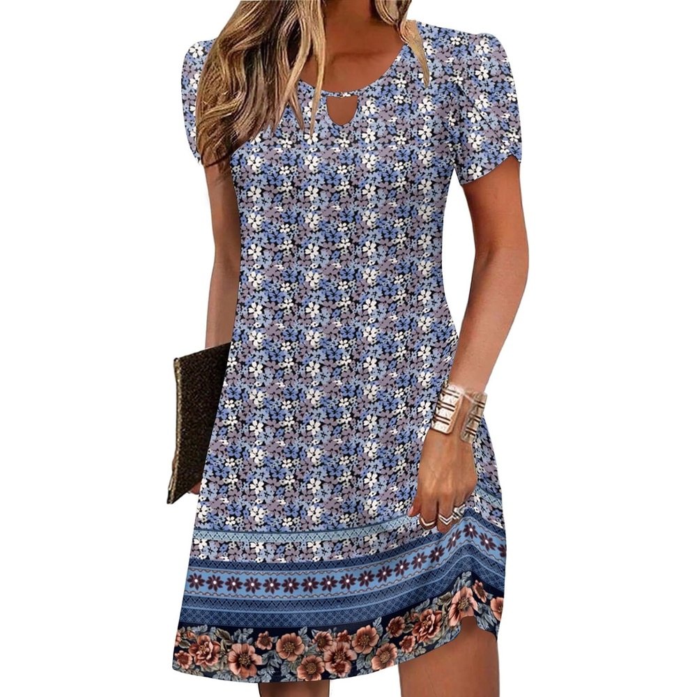 image:imageZeagoo Womens Casual ALine Dresses with Pockets Summer Floral Tshirt Dress Short Sleeve Mini Dress Flowy SundressesFloral Printed1