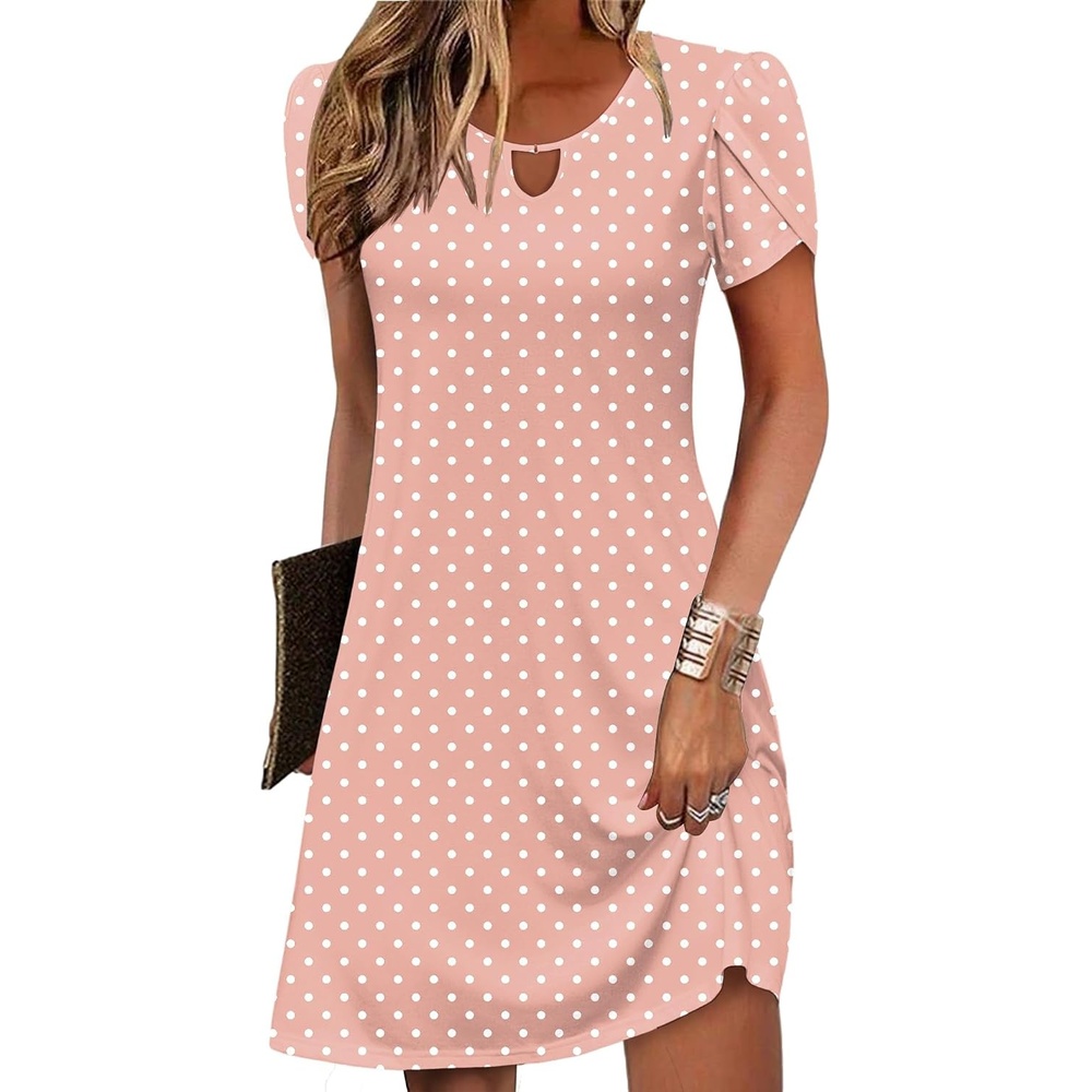 image:imageZeagoo Womens Casual ALine Dresses with Pockets Summer Floral Tshirt Dress Short Sleeve Mini Dress Flowy SundressesPink Round Dot