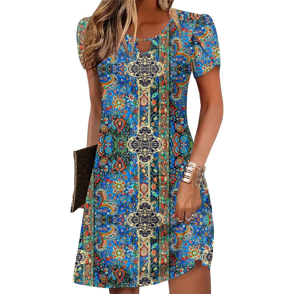 image:imageZeagoo Womens Casual ALine Dresses with Pockets Summer Floral Tshirt Dress Short Sleeve Mini Dress Flowy SundressesPrinted1