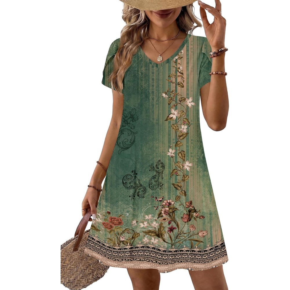 image:imageZeagoo Womens Summer ALine Dress with Pockets Mini Short Sleeve Dresses Flowy Beach Swing Dress 2026 Vacation TravelA01pa171
