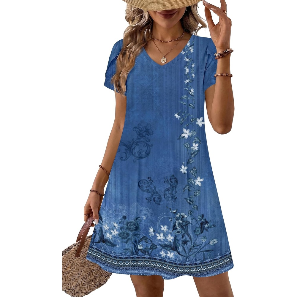 image:imageZeagoo Womens Summer ALine Dress with Pockets Mini Short Sleeve Dresses Flowy Beach Swing Dress 2026 Vacation TravelMz937