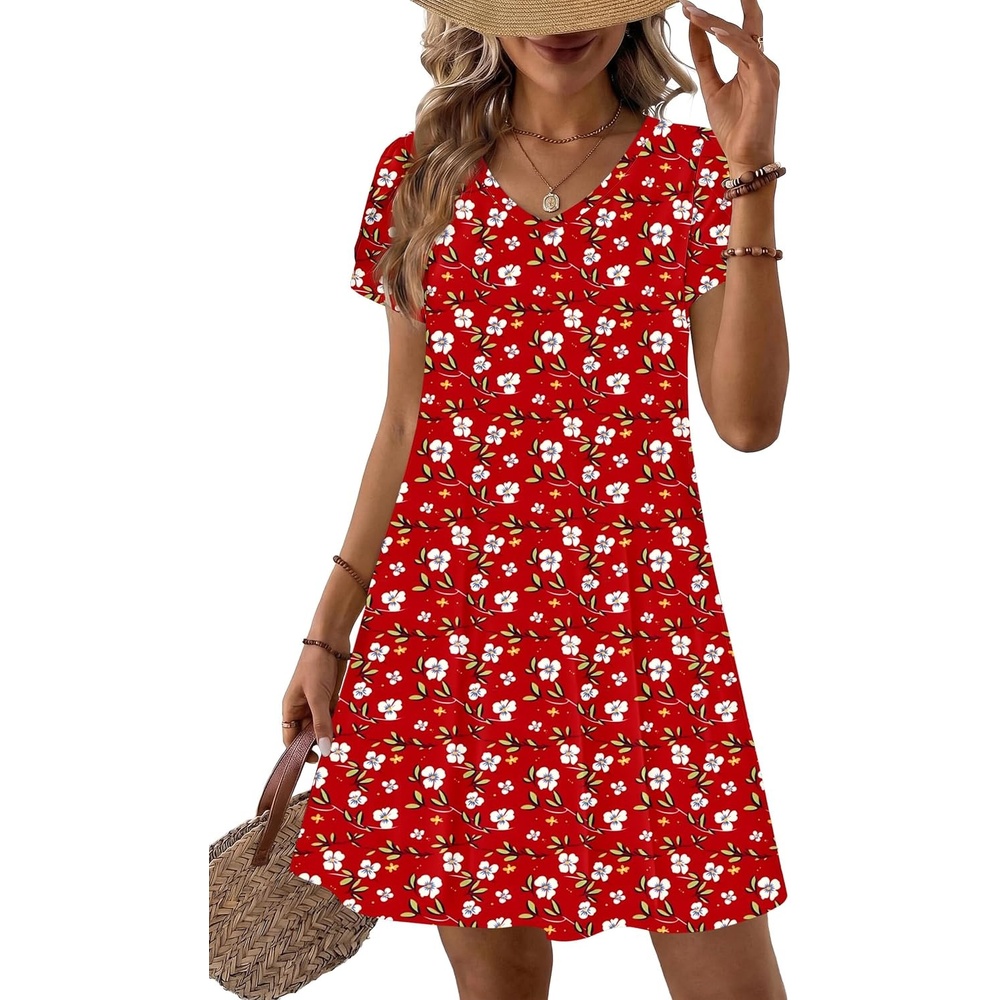 image:imageZeagoo Womens Summer ALine Dress with Pockets Mini Short Sleeve Dresses Flowy Beach Swing Dress 2026 Vacation TravelXh235