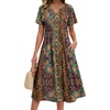 Zeagoo Summer Dresses for Women 2026 Casual Short Sleeve Aline Midi Dress with Pocket Flowy Pleated Tshirt Beach Sundress(01-ethnic Print)