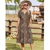 Zeagoo Summer Dresses for Women 2026 Casual Short Sleeve Aline Midi Dress with Pocket Flowy Pleated Tshirt Beach Sundress(01-ethnic Print)