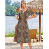 Zeagoo Summer Dresses for Women 2026 Casual Short Sleeve Aline Midi Dress with Pocket Flowy Pleated Tshirt Beach Sundress(01-ethnic Print)