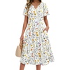 Zeagoo Summer Dresses for Women 2026 Casual Short Sleeve Aline Midi Dress with Pocket Flowy Pleated Tshirt Beach Sundress(02-white Floral)