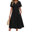 Zeagoo Summer Dresses for Women 2026 Casual Short Sleeve Aline Midi Dress with Pocket Flowy Pleated Tshirt Beach Sundress(Black)