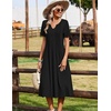 Zeagoo Summer Dresses for Women 2026 Casual Short Sleeve Aline Midi Dress with Pocket Flowy Pleated Tshirt Beach Sundress(Black)