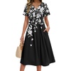 Zeagoo Summer Dresses for Women 2026 Casual Short Sleeve Aline Midi Dress with Pocket Flowy Pleated Tshirt Beach Sundress(Black Floral Print)