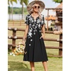 Zeagoo Summer Dresses for Women 2026 Casual Short Sleeve Aline Midi Dress with Pocket Flowy Pleated Tshirt Beach Sundress(Black Floral Print)