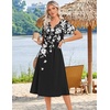 Zeagoo Summer Dresses for Women 2026 Casual Short Sleeve Aline Midi Dress with Pocket Flowy Pleated Tshirt Beach Sundress(Black Floral Print)