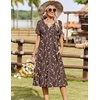 Zeagoo Summer Dresses for Women 2026 Casual Short Sleeve Aline Midi Dress with Pocket Flowy Pleated Tshirt Beach Sundress(Coffee)