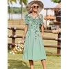 Zeagoo Summer Dresses for Women 2026 Casual Short Sleeve Aline Midi Dress with Pocket Flowy Pleated Tshirt Beach Sundress(Green Floral)