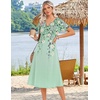Zeagoo Summer Dresses for Women 2026 Casual Short Sleeve Aline Midi Dress with Pocket Flowy Pleated Tshirt Beach Sundress(Green Floral)