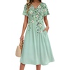 Zeagoo Summer Dresses for Women 2026 Casual Short Sleeve Aline Midi Dress with Pocket Flowy Pleated Tshirt Beach Sundress(Green Floral)