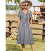 Zeagoo Summer Dresses for Women 2026 Casual Short Sleeve Aline Midi Dress with Pocket Flowy Pleated Tshirt Beach Sundress(Grey Floral)