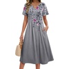 Zeagoo Summer Dresses for Women 2026 Casual Short Sleeve Aline Midi Dress with Pocket Flowy Pleated Tshirt Beach Sundress(Grey Floral)