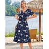 Zeagoo Summer Dresses for Women 2026 Casual Short Sleeve Aline Midi Dress with Pocket Flowy Pleated Tshirt Beach Sundress(Navy Blue Print)