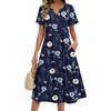Zeagoo Summer Dresses for Women 2026 Casual Short Sleeve Aline Midi Dress with Pocket Flowy Pleated Tshirt Beach Sundress(Navy Blue Print)