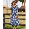 Zeagoo Summer Dresses for Women 2026 Casual Short Sleeve Aline Midi Dress with Pocket Flowy Pleated Tshirt Beach Sundress(Navy Floral)