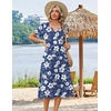 Zeagoo Summer Dresses for Women 2026 Casual Short Sleeve Aline Midi Dress with Pocket Flowy Pleated Tshirt Beach Sundress(Navy Floral)