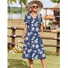 Zeagoo Summer Dresses for Women 2026 Casual Short Sleeve Aline Midi Dress with Pocket Flowy Pleated Tshirt Beach Sundress(Navy Floral)