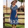 Zeagoo Summer Dresses for Women 2026 Casual Short Sleeve Aline Midi Dress with Pocket Flowy Pleated Tshirt Beach Sundress(Navy Leaf Print)