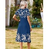 Zeagoo Summer Dresses for Women 2026 Casual Short Sleeve Aline Midi Dress with Pocket Flowy Pleated Tshirt Beach Sundress(Navy Leaf Print)