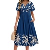 Zeagoo Summer Dresses for Women 2026 Casual Short Sleeve Aline Midi Dress with Pocket Flowy Pleated Tshirt Beach Sundress(Navy Leaf Print)