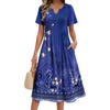 Zeagoo Summer Dresses for Women 2026 Casual Short Sleeve Aline Midi Dress with Pocket Flowy Pleated Tshirt Beach Sundress(Purple Ethnic Print)