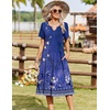 Zeagoo Summer Dresses for Women 2026 Casual Short Sleeve Aline Midi Dress with Pocket Flowy Pleated Tshirt Beach Sundress(Purple Ethnic Print)