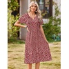 Zeagoo Summer Dresses for Women 2026 Casual Short Sleeve Aline Midi Dress with Pocket Flowy Pleated Tshirt Beach Sundress(Red Floral)