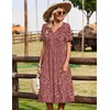 Zeagoo Summer Dresses for Women 2026 Casual Short Sleeve Aline Midi Dress with Pocket Flowy Pleated Tshirt Beach Sundress(Red Floral)