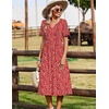 Zeagoo Summer Dresses for Women 2026 Casual Short Sleeve Aline Midi Dress with Pocket Flowy Pleated Tshirt Beach Sundress(Red Round Dot Print)