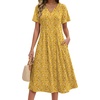 Zeagoo Summer Dresses for Women 2026 Casual Short Sleeve Aline Midi Dress with Pocket Flowy Pleated Tshirt Beach Sundress(Yellow Floral)