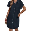 Zeagoo Summer Dresses for Women 2026 Cotton Button Down Short Sleeve Tshirt Dresses Casual Mini Beach Dress(01-navy Blue)