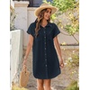 Zeagoo Summer Dresses for Women 2026 Cotton Button Down Short Sleeve Tshirt Dresses Casual Mini Beach Dress(01-navy Blue)