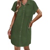 Zeagoo Summer Dresses for Women 2026 Cotton Button Down Short Sleeve Tshirt Dresses Casual Mini Beach Dress(Army Green)