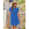 Zeagoo Summer Dresses for Women 2026 Cotton Button Down Short Sleeve Tshirt Dresses Casual Mini Beach Dress(Blue)