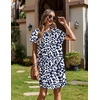 Zeagoo Summer Dresses for Women 2026 Cotton Button Down Short Sleeve Tshirt Dresses Casual Mini Beach Dress(Blue Leaf Print)