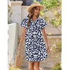 Zeagoo Summer Dresses for Women 2026 Cotton Button Down Short Sleeve Tshirt Dresses Casual Mini Beach Dress(Blue Leaf Print)