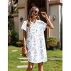 Zeagoo Summer Dresses for Women 2026 Cotton Button Down Short Sleeve Tshirt Dresses Casual Mini Beach Dress(Blue White Floral)