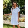 Zeagoo Summer Dresses for Women 2026 Cotton Button Down Short Sleeve Tshirt Dresses Casual Mini Beach Dress(Blue+white Stripe)