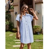 Zeagoo Summer Dresses for Women 2026 Cotton Button Down Short Sleeve Tshirt Dresses Casual Mini Beach Dress(Blue+white Stripe)