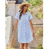Zeagoo Summer Dresses for Women 2026 Cotton Button Down Short Sleeve Tshirt Dresses Casual Mini Beach Dress(Blue+white Stripe)