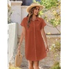 Zeagoo Summer Dresses for Women 2026 Cotton Button Down Short Sleeve Tshirt Dresses Casual Mini Beach Dress(Brick Red)