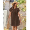 Zeagoo Summer Dresses for Women 2026 Cotton Button Down Short Sleeve Tshirt Dresses Casual Mini Beach Dress(Brown)