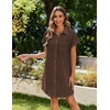 Zeagoo Summer Dresses for Women 2026 Cotton Button Down Short Sleeve Tshirt Dresses Casual Mini Beach Dress(Brown)